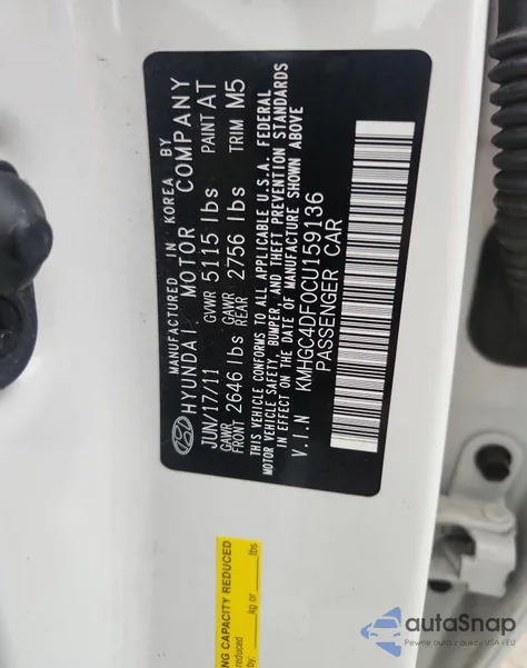 2012 Hyundai Genesis 4.6L from USA, damaged, VIN KMHGC4DF0CU159136